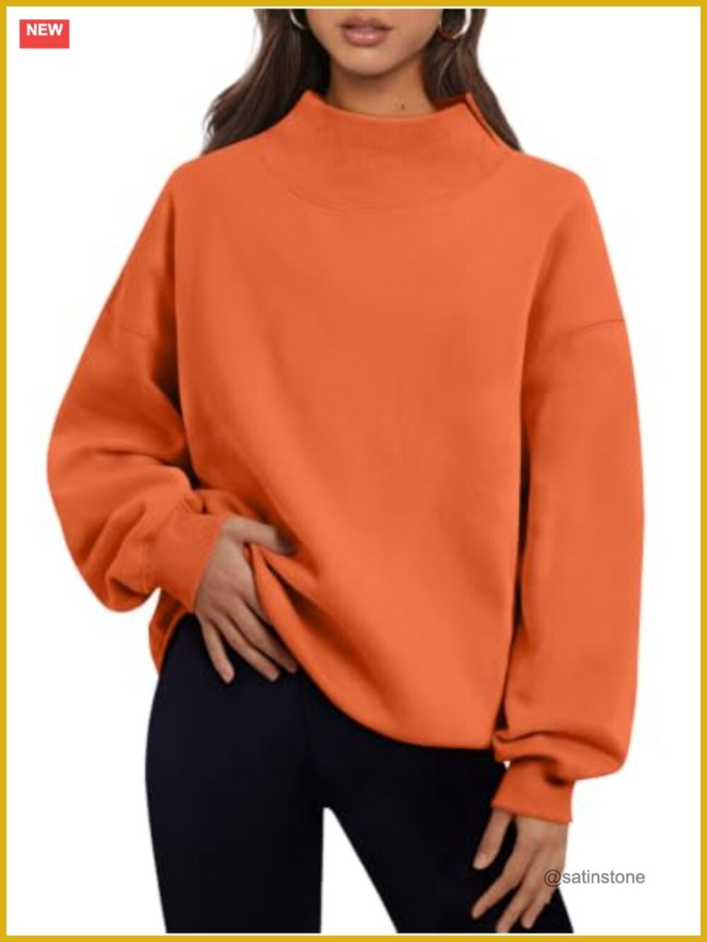 Oversized Fleece Lined Mock Neck Sweatshirt Pullover with Pockets